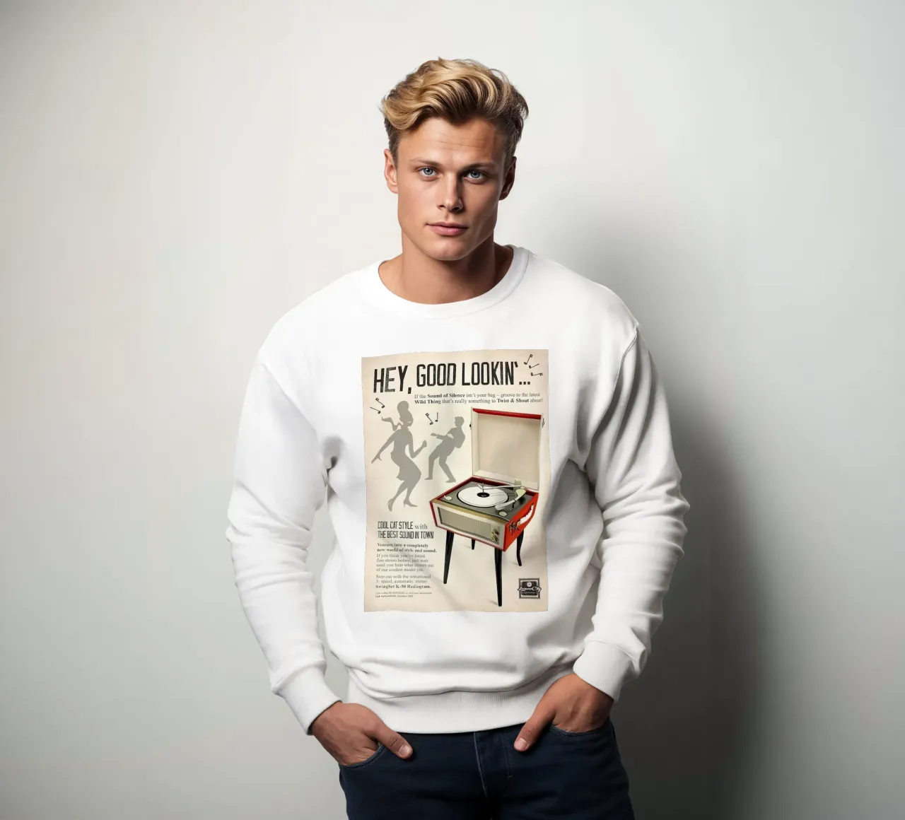 Tocadiscos Hi-Fi. Estilo retro de los años 60 sudadera de leslie shop