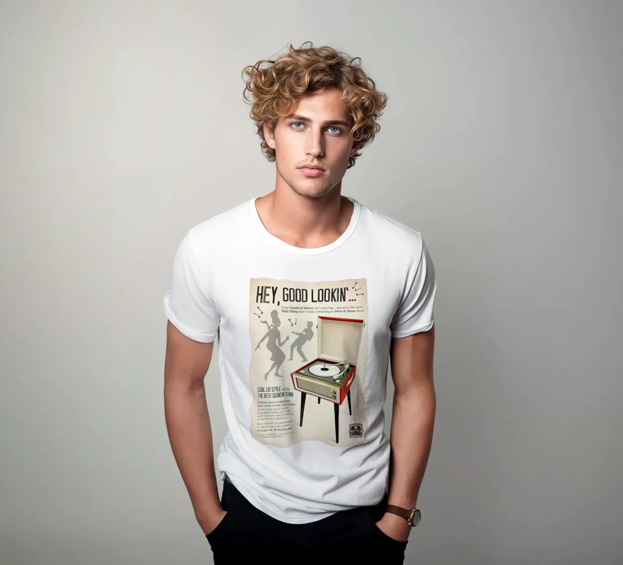 Record Player Hi-Fi. 1960s Retro Style t-shirt by leslie shop