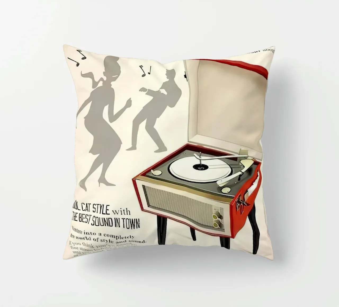 Record Player Hi-Fi. 1960s Retro Style decorative cushion by leslie shop