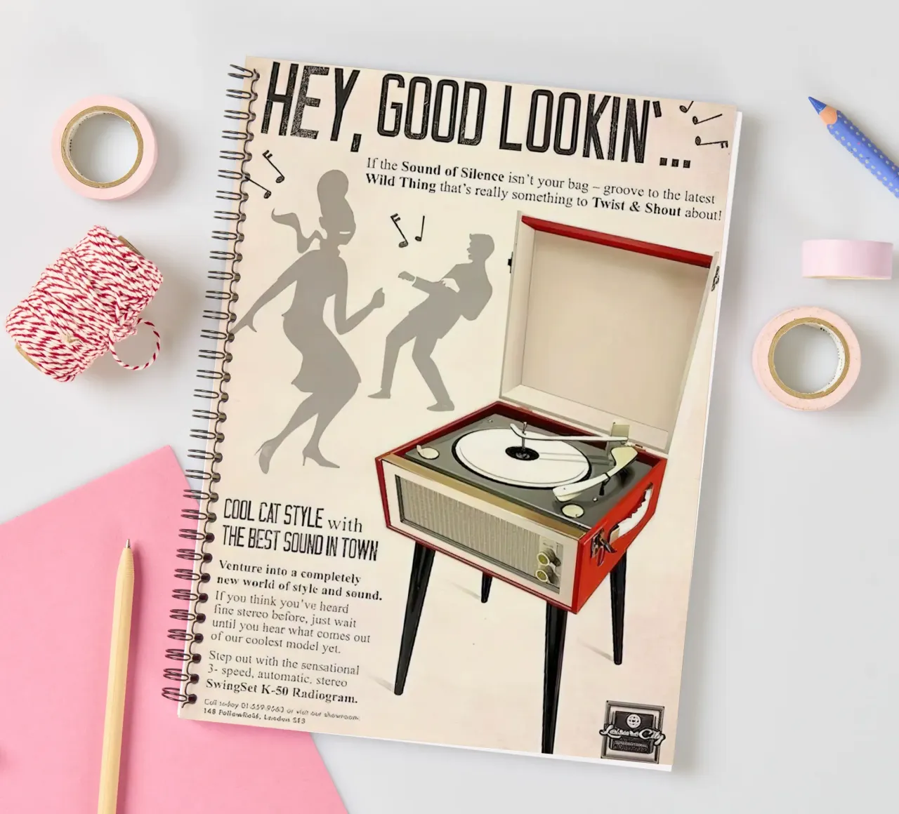 Record Player Hi-Fi. 1960s Retro Style spiral notebook by leslie shop