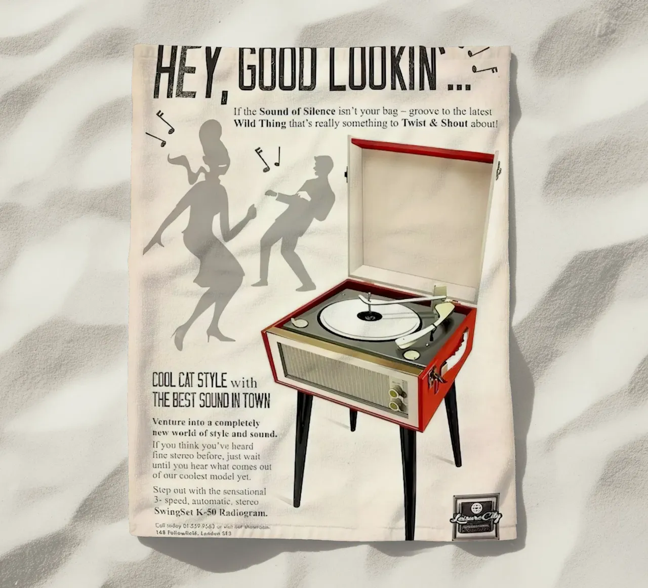 Record Player Hi-Fi. 1960s Retro Style beach towel by leslie shop