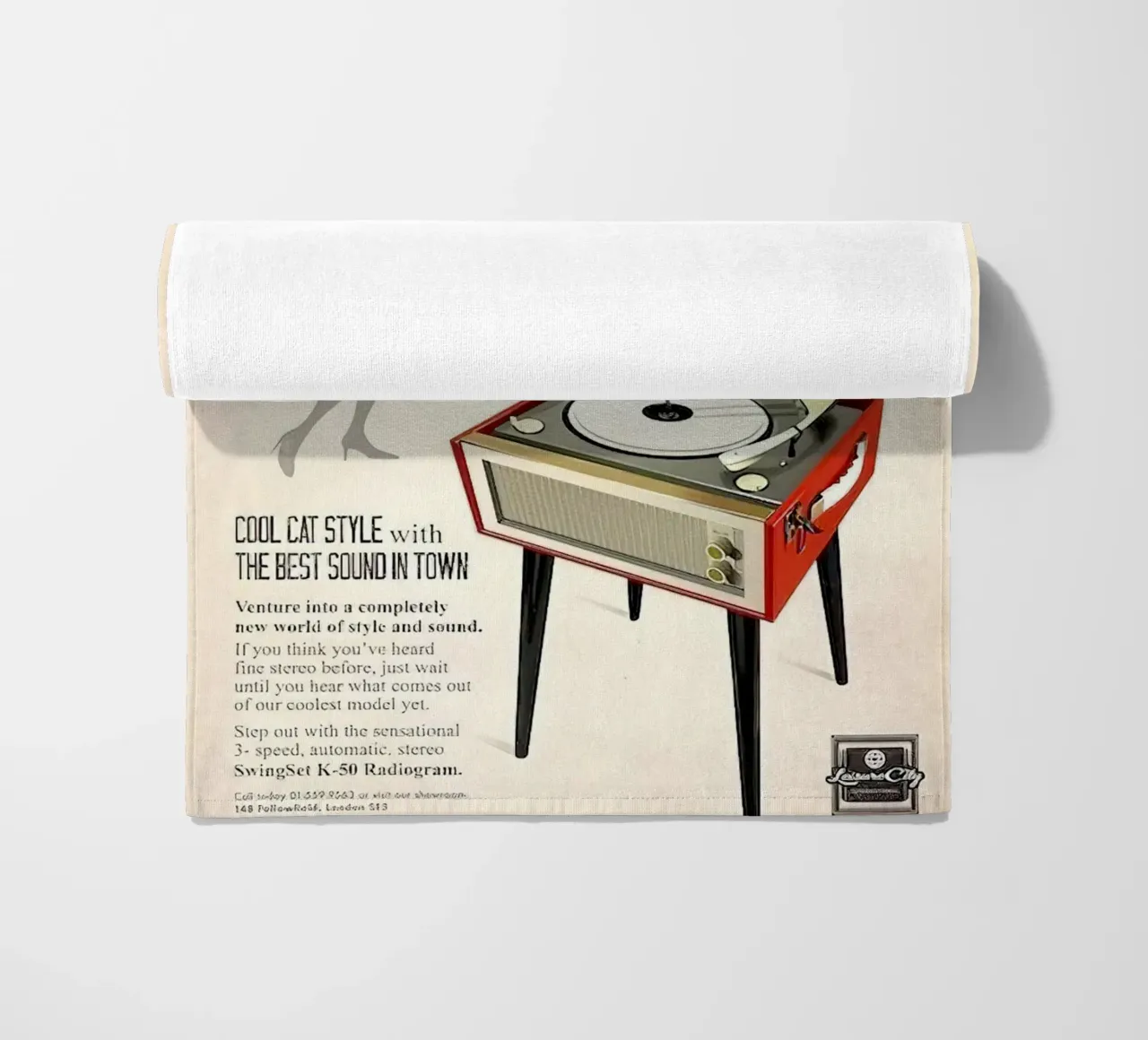 Record Player Hi-Fi. 1960s Retro Style beach towel by leslie shop