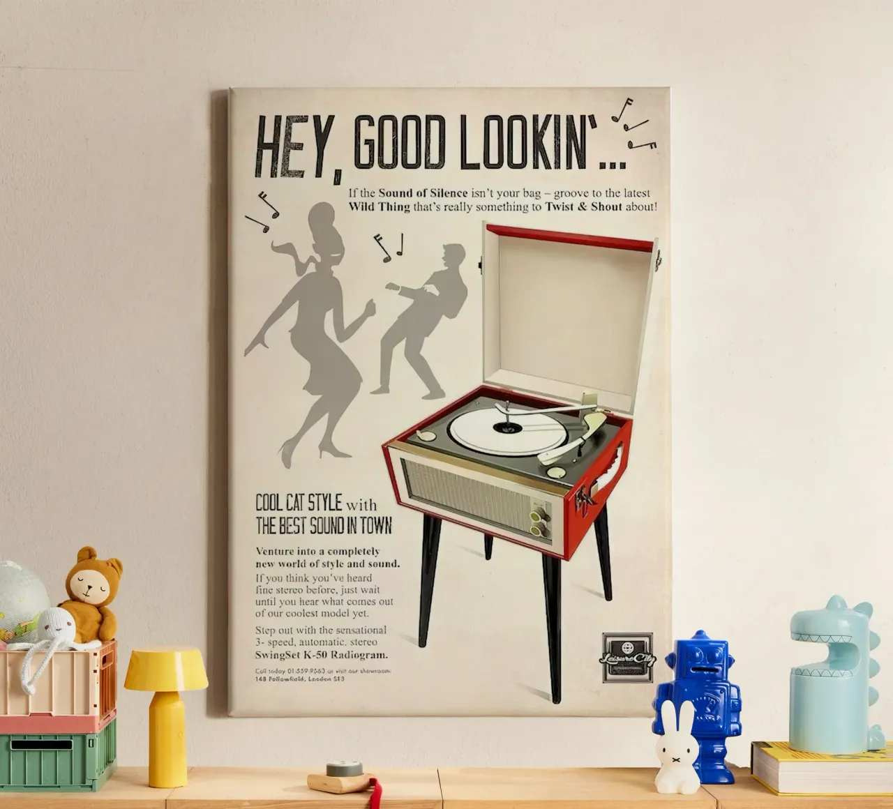 Record Player Hi-Fi. 1960s Retro Style canvas by leslie shop