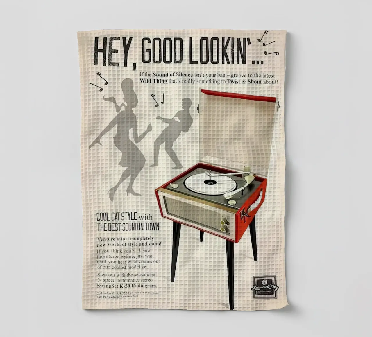 Record Player Hi-Fi. 1960s Retro Style tea towel by leslie shop