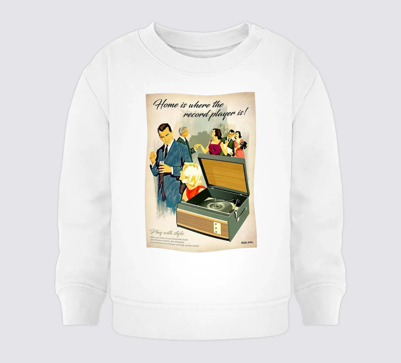 Tocadiscos Hi-Fi. Estilo retro de los años 60 sudadera de bebé de leslie shop