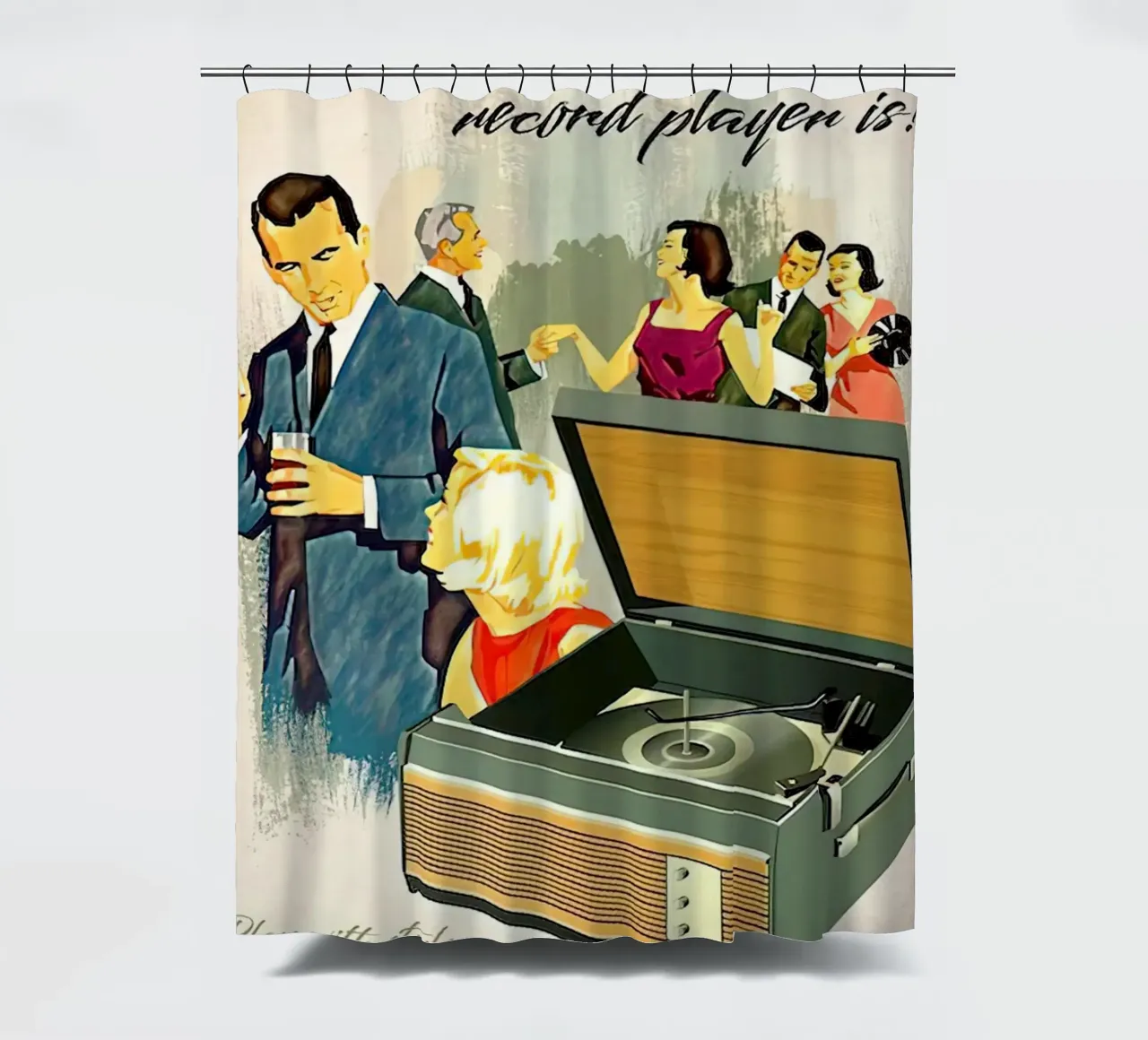 Record Player Hi-Fi. 1960s Retro Style shower curtain by leslie shop