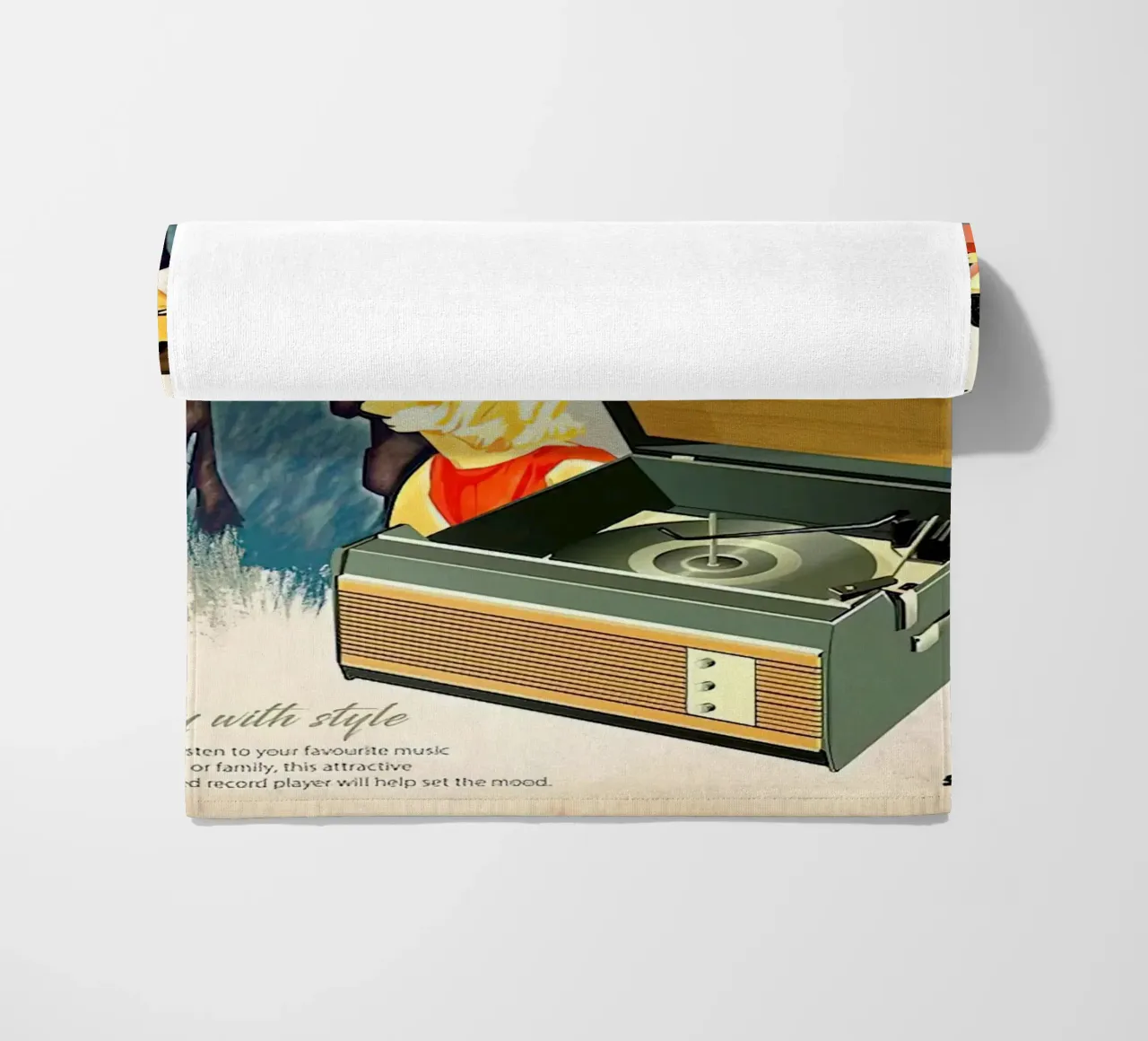 Record Player Hi-Fi. 1960s Retro Style beach towel by leslie shop
