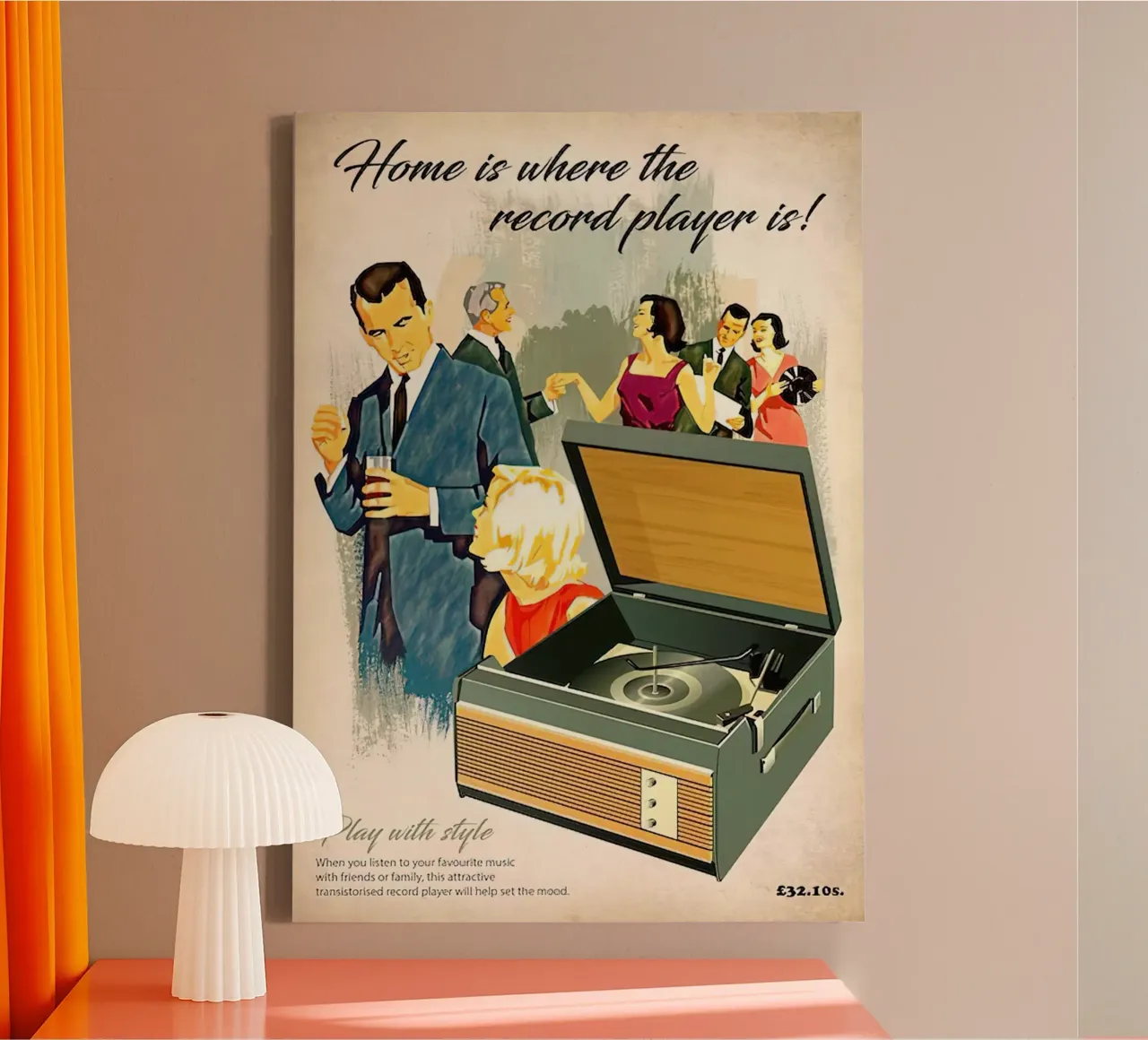 Record Player Hi-Fi. 1960s Retro Style canvas by leslie shop
