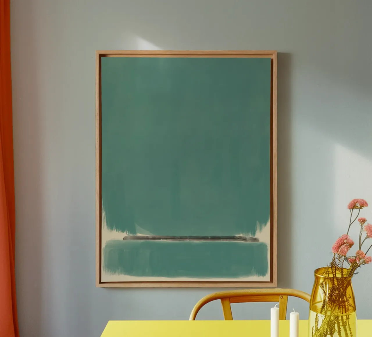 Solid teal abstract canvas by Little Dean