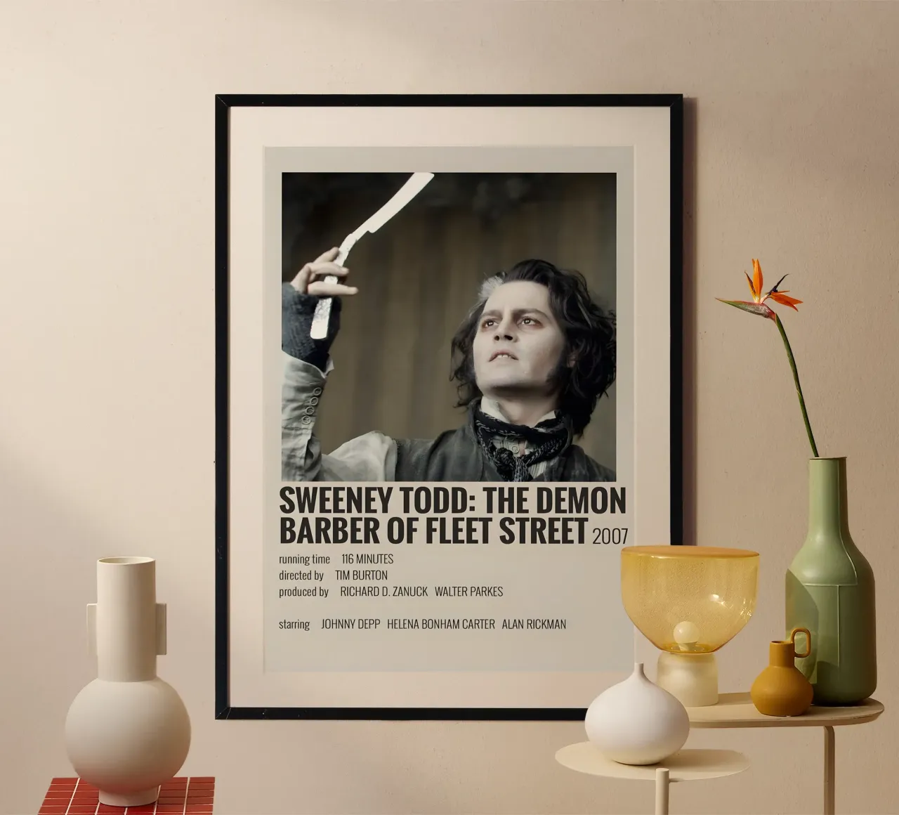SWEENEY TODD THE DEMON BARBER OF FLEET STREET 2007 poster con telaio in legno da MVFminimalist