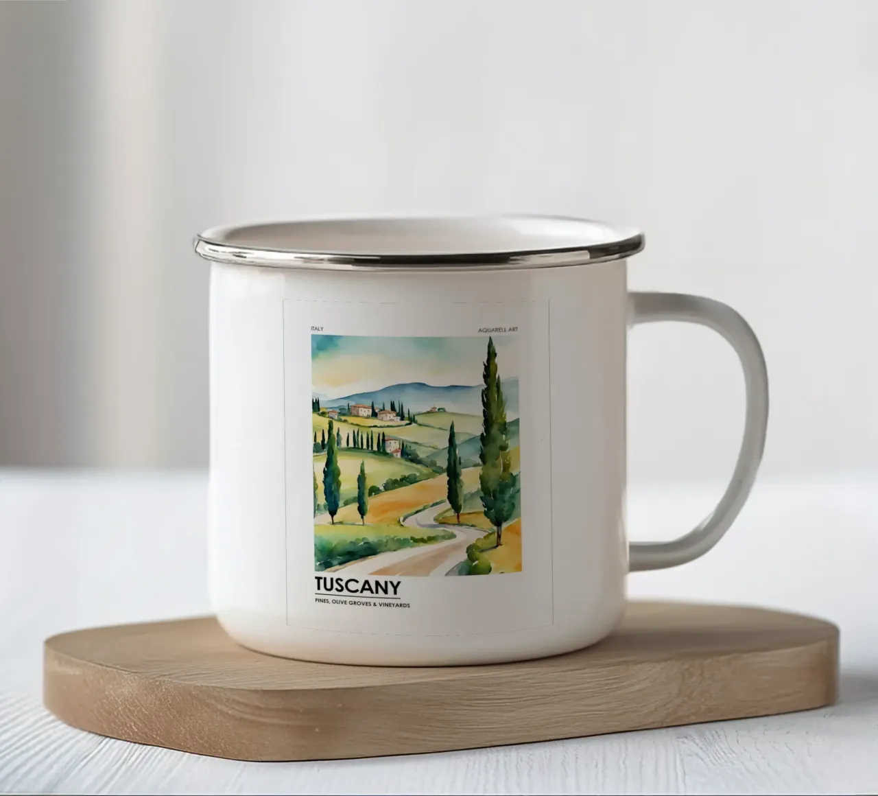 Toskana - Pinien, Olivenhaine und Weinberge Emaille Tasse von leslie shop