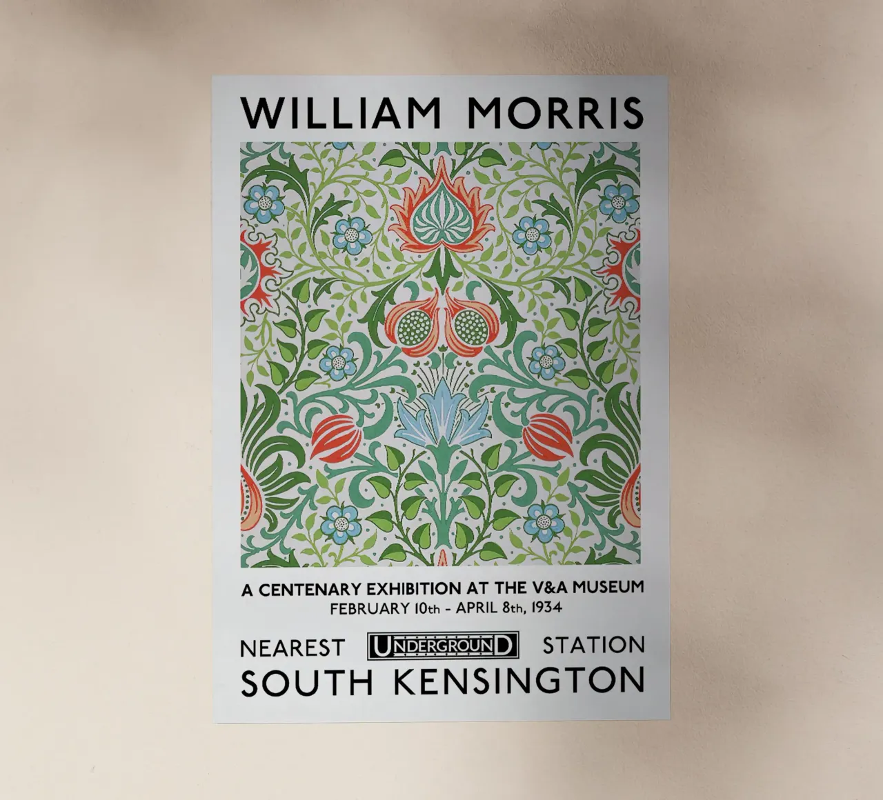Poster della mostra del centenario di William Morris (fiore persiano) pellicola backlit da leslie shop