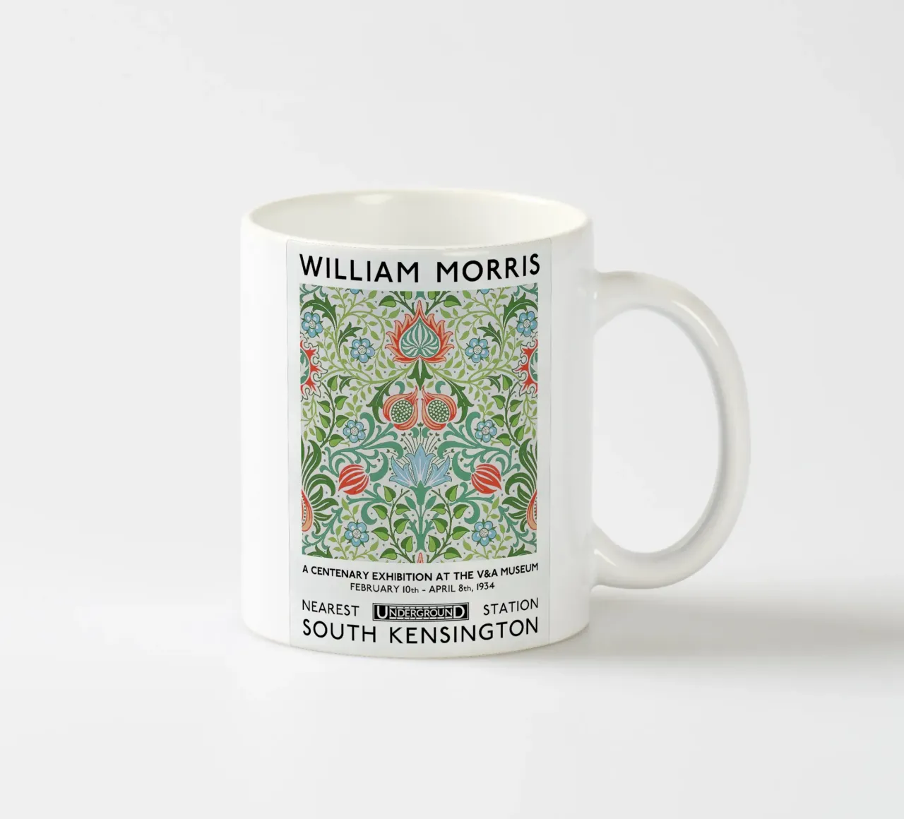 Poster della mostra del centenario di William Morris (fiore persiano) tazza in ceramica da leslie shop