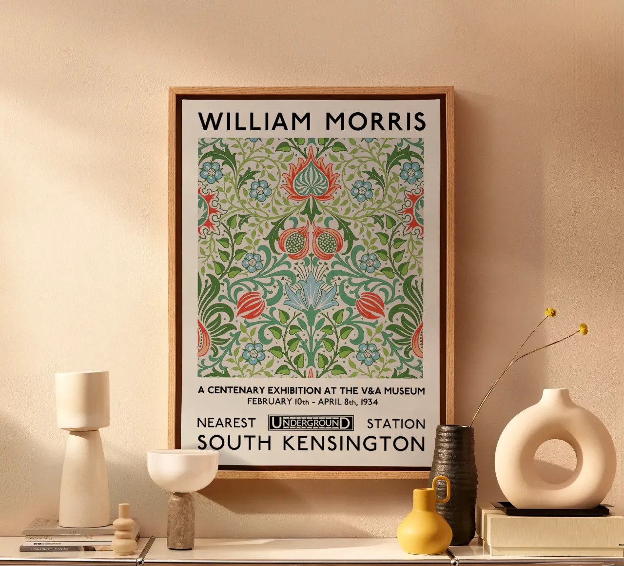 William Morris Eeuwfeest Tentoonstellingsaffiche (Perzische Bloem) canvas met Baklijst van leslie shop