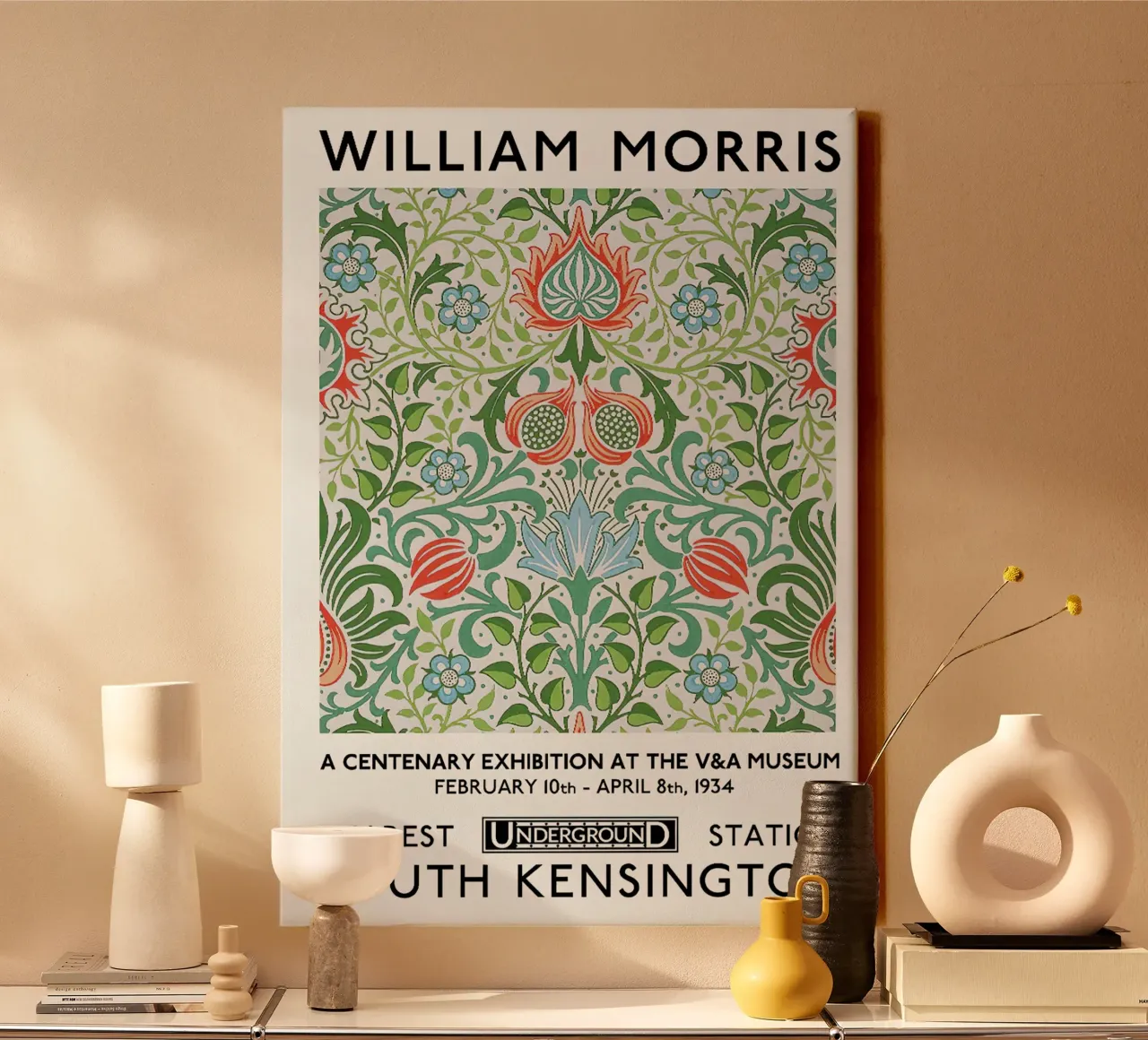 William Morris Eeuwfeest Tentoonstellingsaffiche (Perzische Bloem) canvas met Baklijst van leslie shop