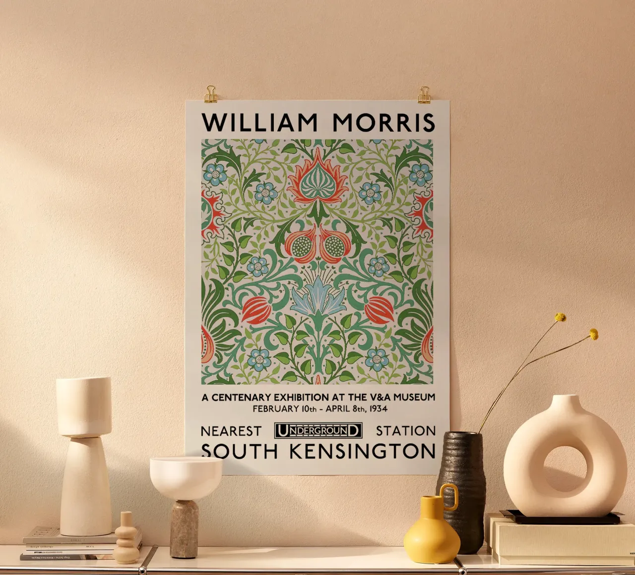 William Morris Eeuwfeest Tentoonstellingsaffiche (Perzische Bloem) poster met houten frame van leslie shop