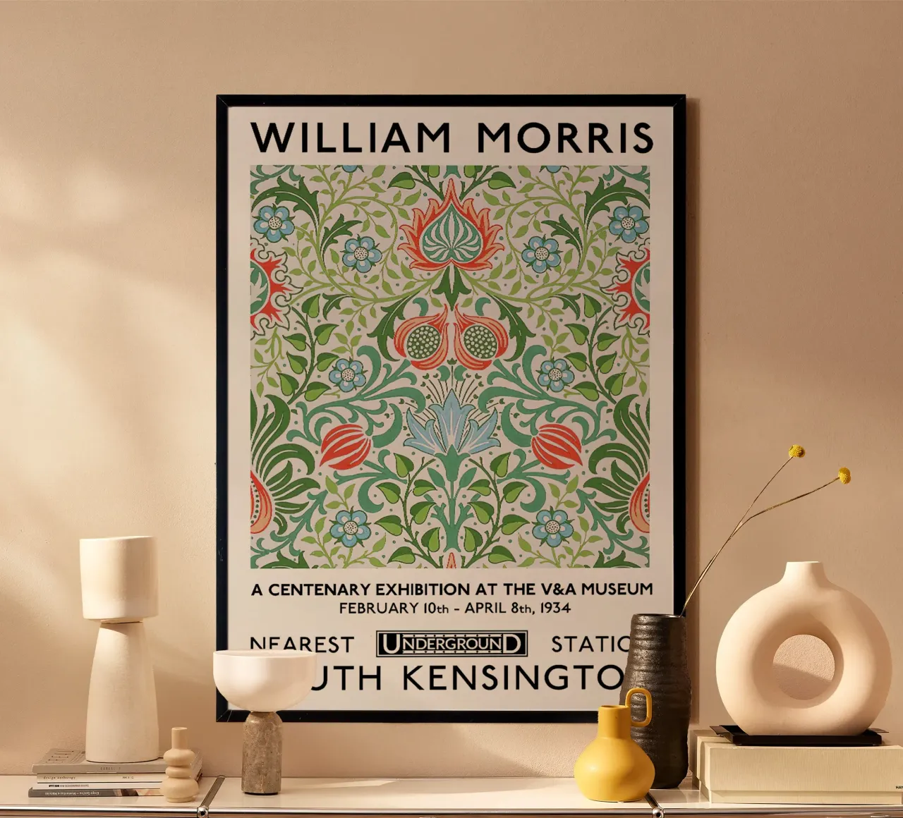 William Morris Eeuwfeest Tentoonstellingsaffiche (Perzische Bloem) poster met houten frame van leslie shop