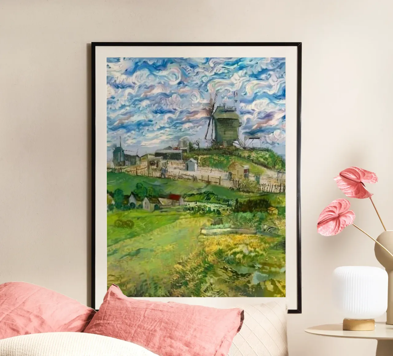 recinzione rurale della casa del mulino a vento poster con telaio in legno da cloud shop