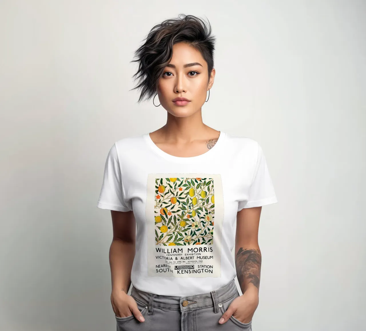 William Morris Citrus Pattern - Exhibition Poster women's fitted t-shirt by leslie shop