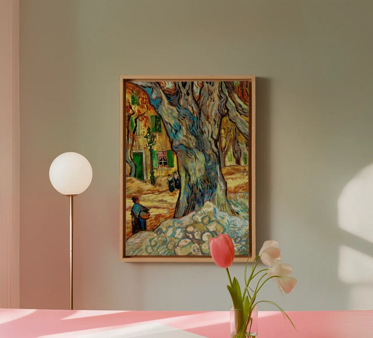 vrouwenfiguur onder een grote boom canvas met Baklijst van cloud shop