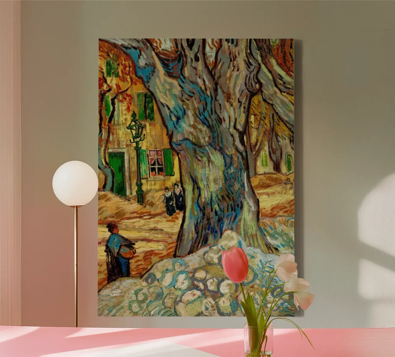 vrouwenfiguur onder een grote boom canvas met Baklijst van cloud shop