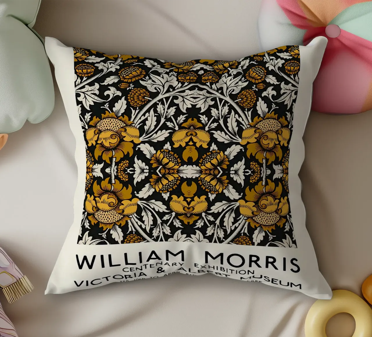 William Morris Exhibition Print - Golden Floral pt.2 decorative cushion by leslie shop