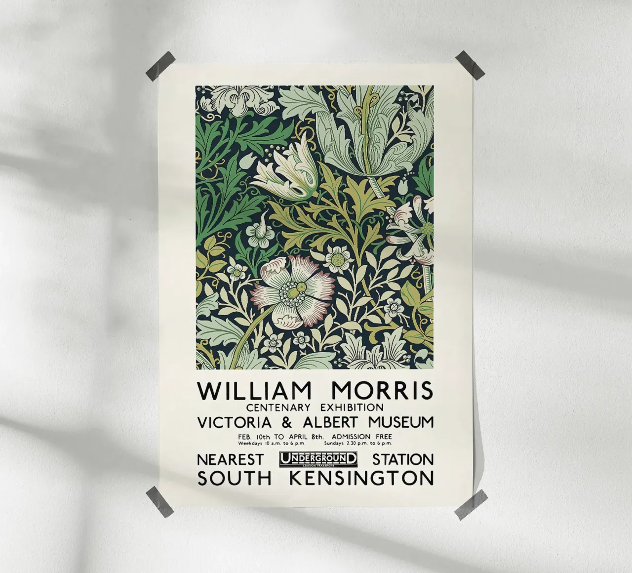 William Morris V e A Manifesto della mostra del museo poster con telaio in alluminio da leslie shop