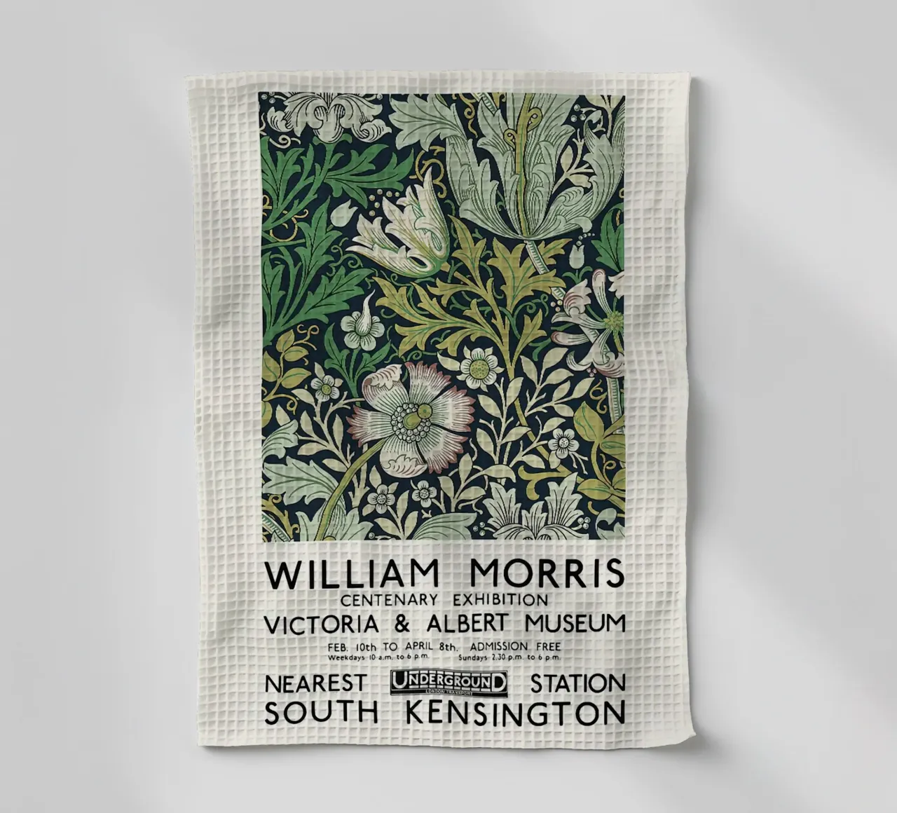 Affiche de l'exposition du musée William Morris V and A torchon de leslie shop