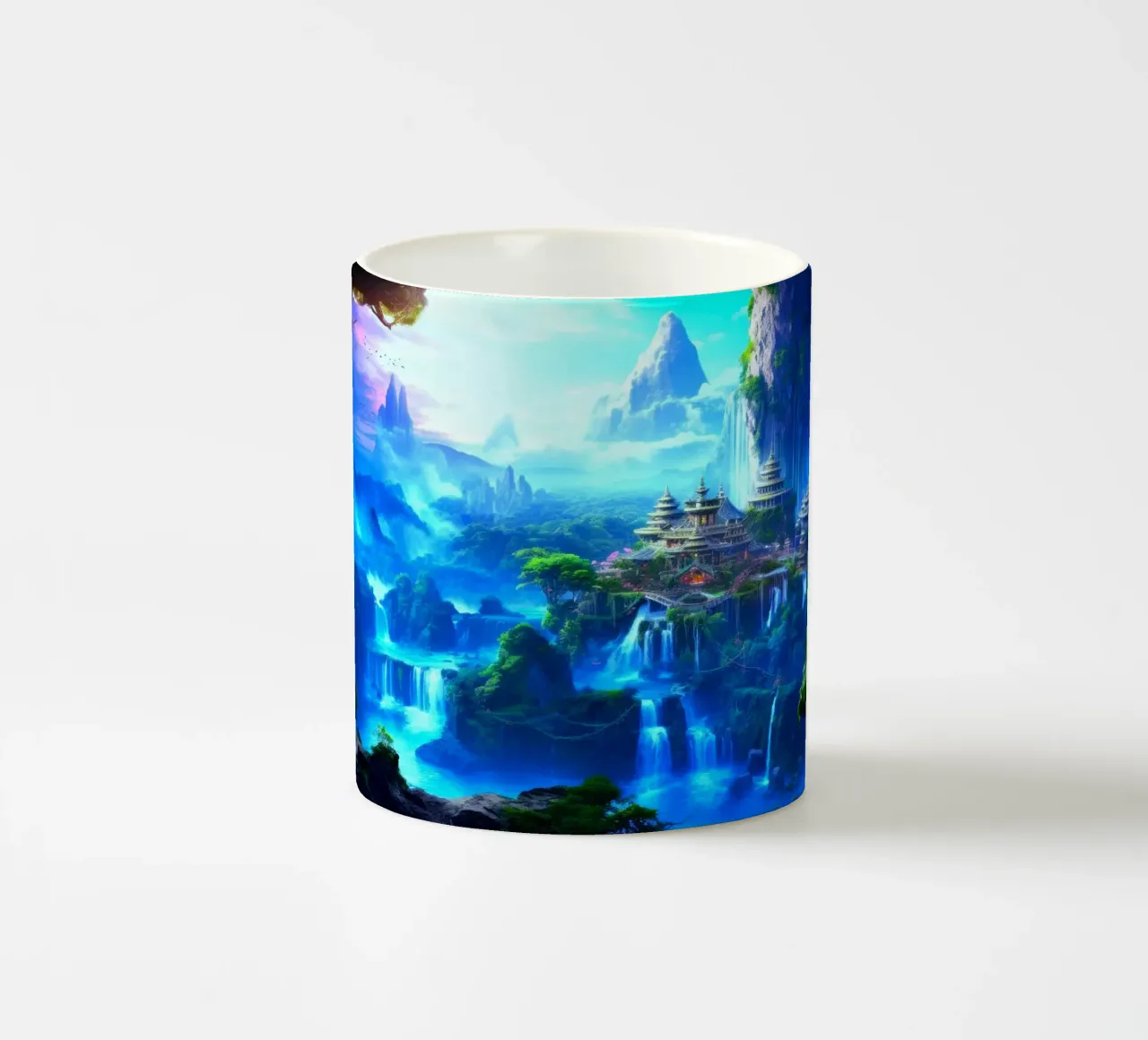 watervallen tempel keramische mok van space words