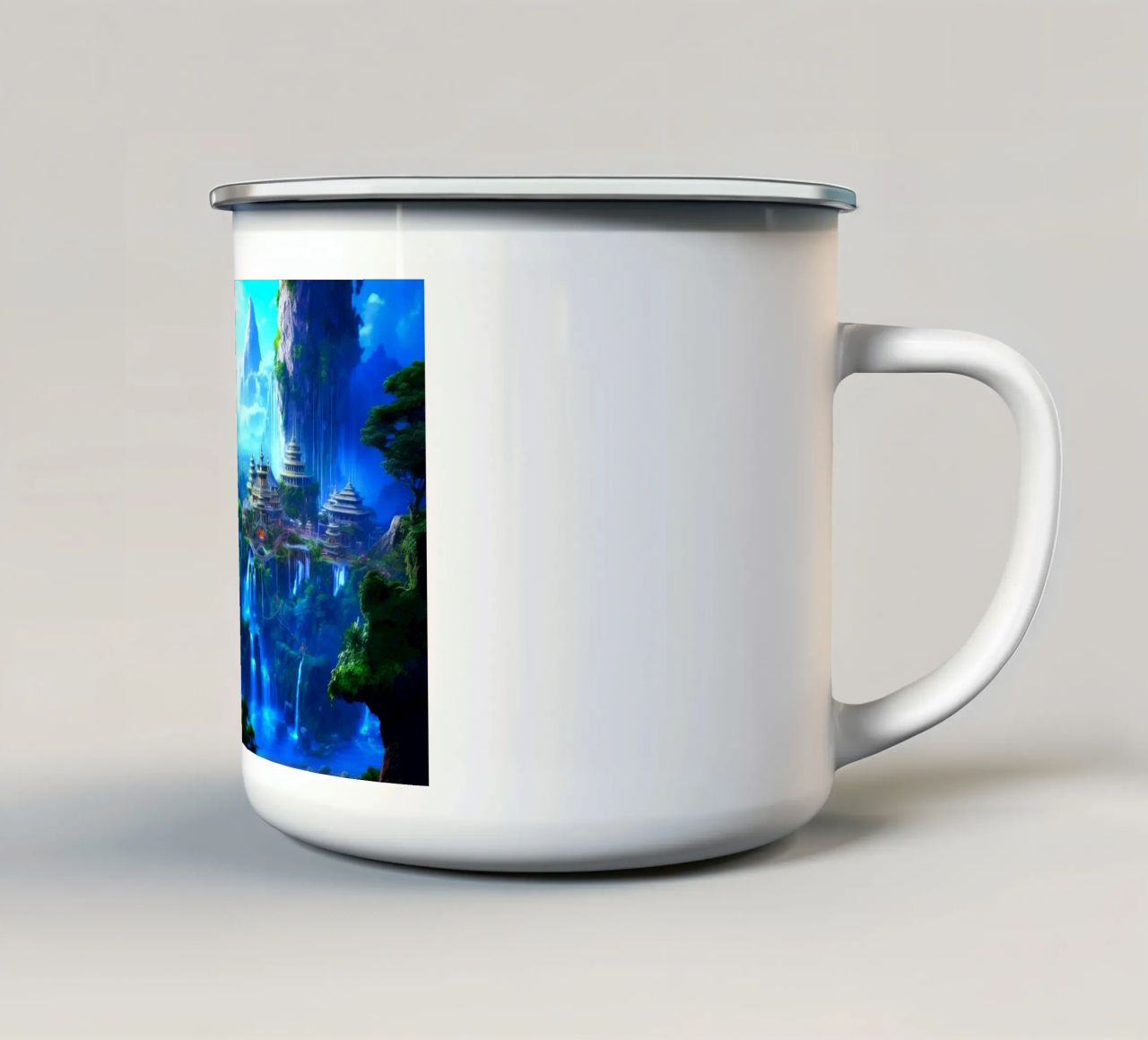 tempio delle cascate tazza in smalto da space words