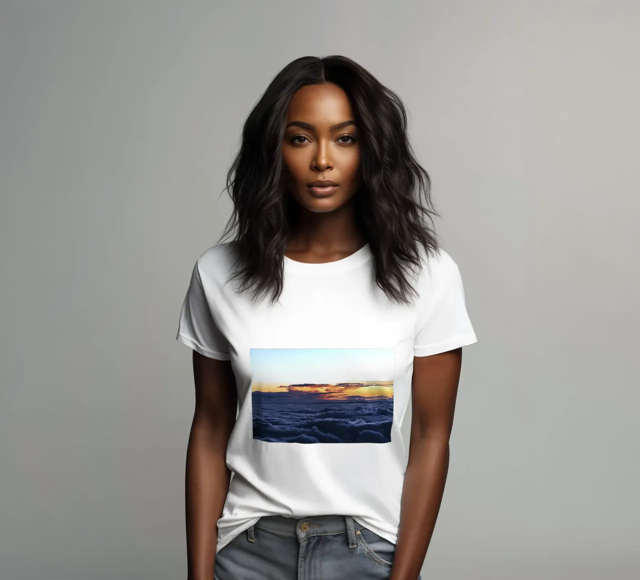 wolkenlandschap en zonnestralen dames t-shirt getailleerd van space words