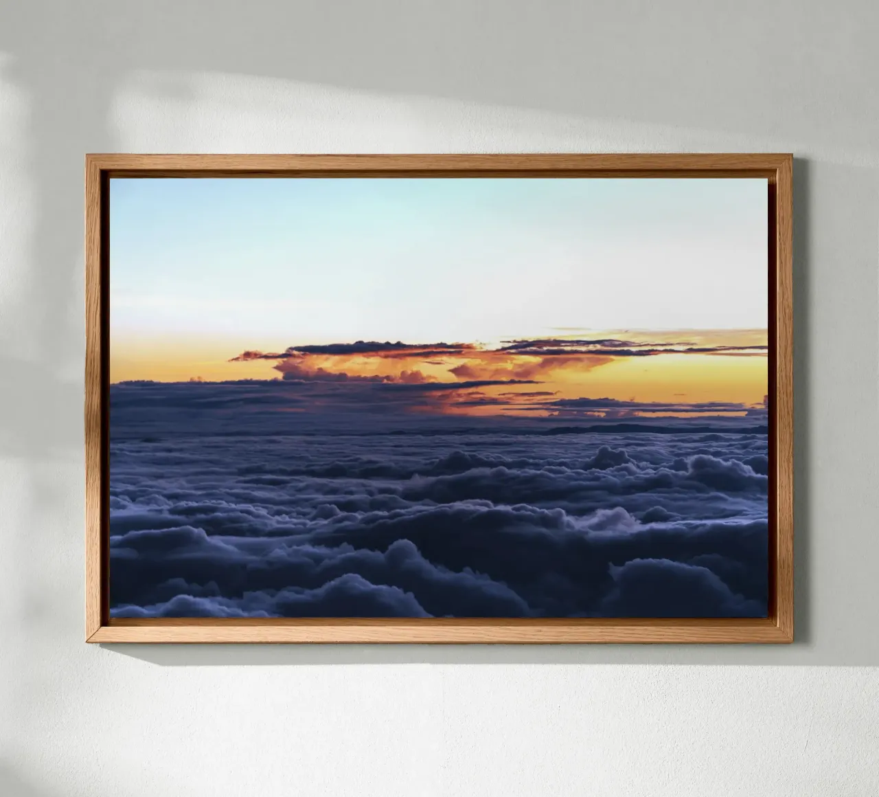 cloudscape and sun rays canvas with Floater frame by space words
