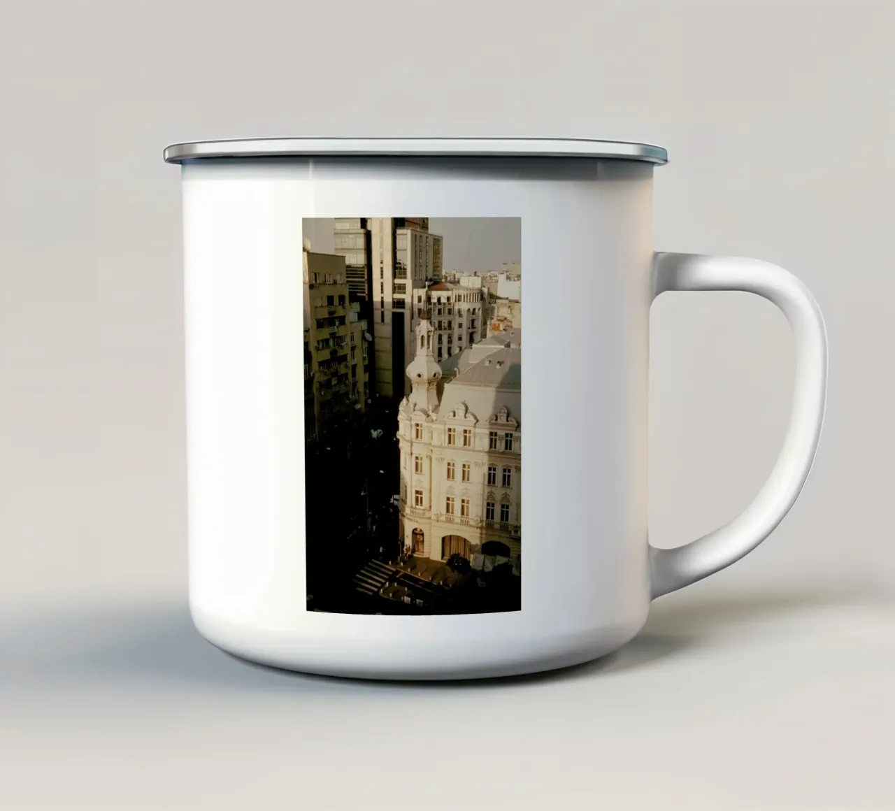Analog Series Bucharest Love enamel mug by Sebastian Hilgetag
