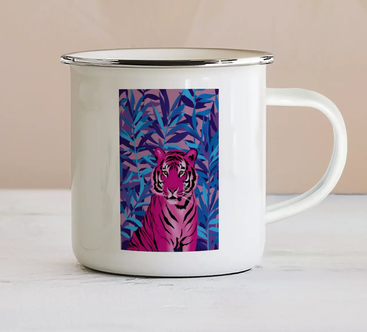 Giungla della tigre di Magenta tazza in smalto da Haven Fantasy