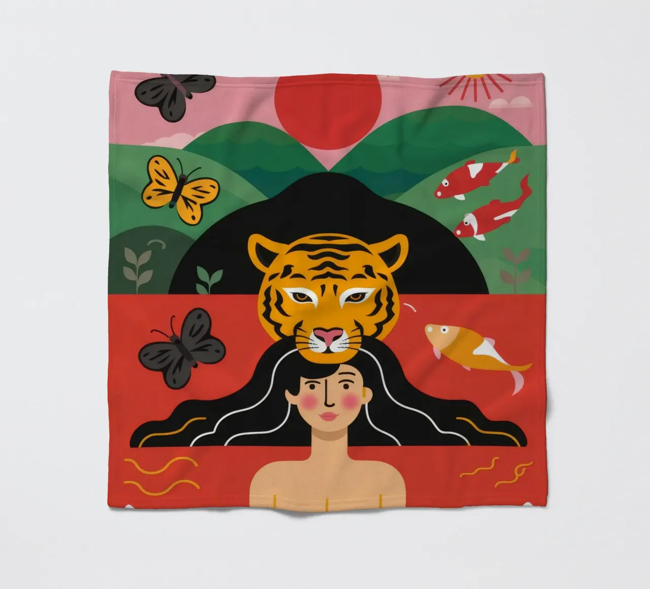 Tiger Fish Goddess fleece blanket by Stone Decade