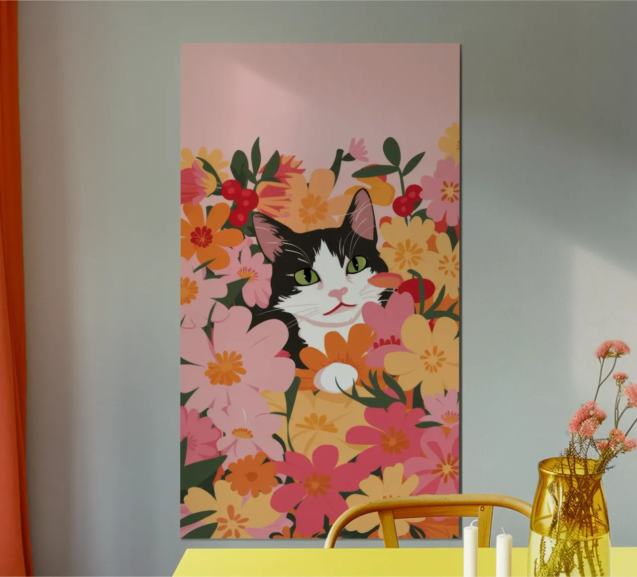 Gatto addormentato sogno floreale poster con telaio in plastica da FadeAura