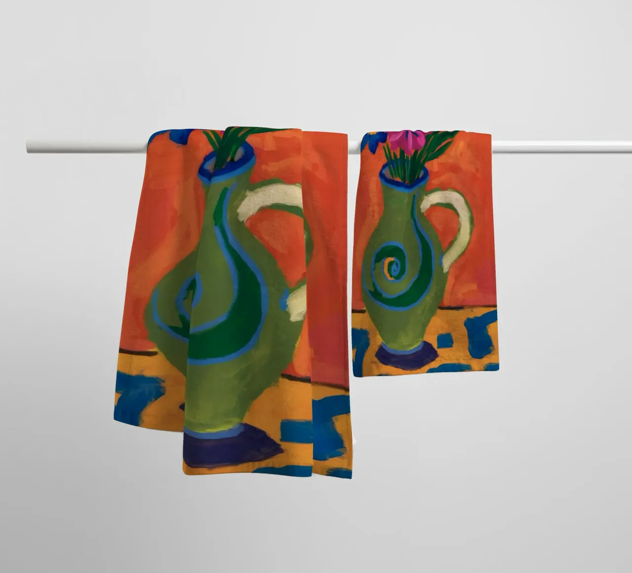 Green Pitcher Swirl towel by Pan Denim