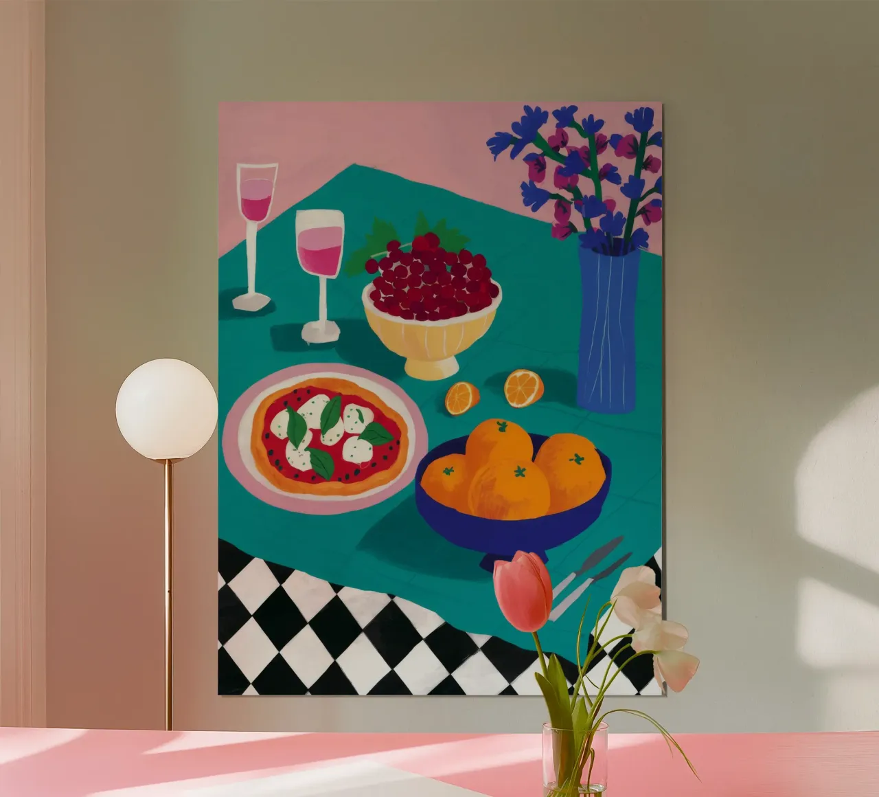 Tavola a scacchi Festa del vino poster con telaio in plastica da Stone Decade