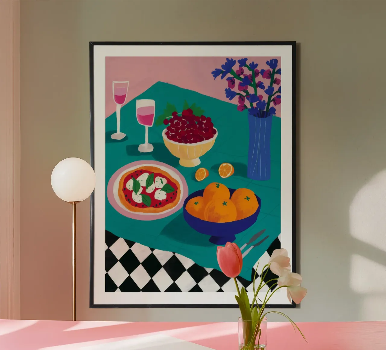 Tavola a scacchi Festa del vino poster con telaio in plastica da Stone Decade