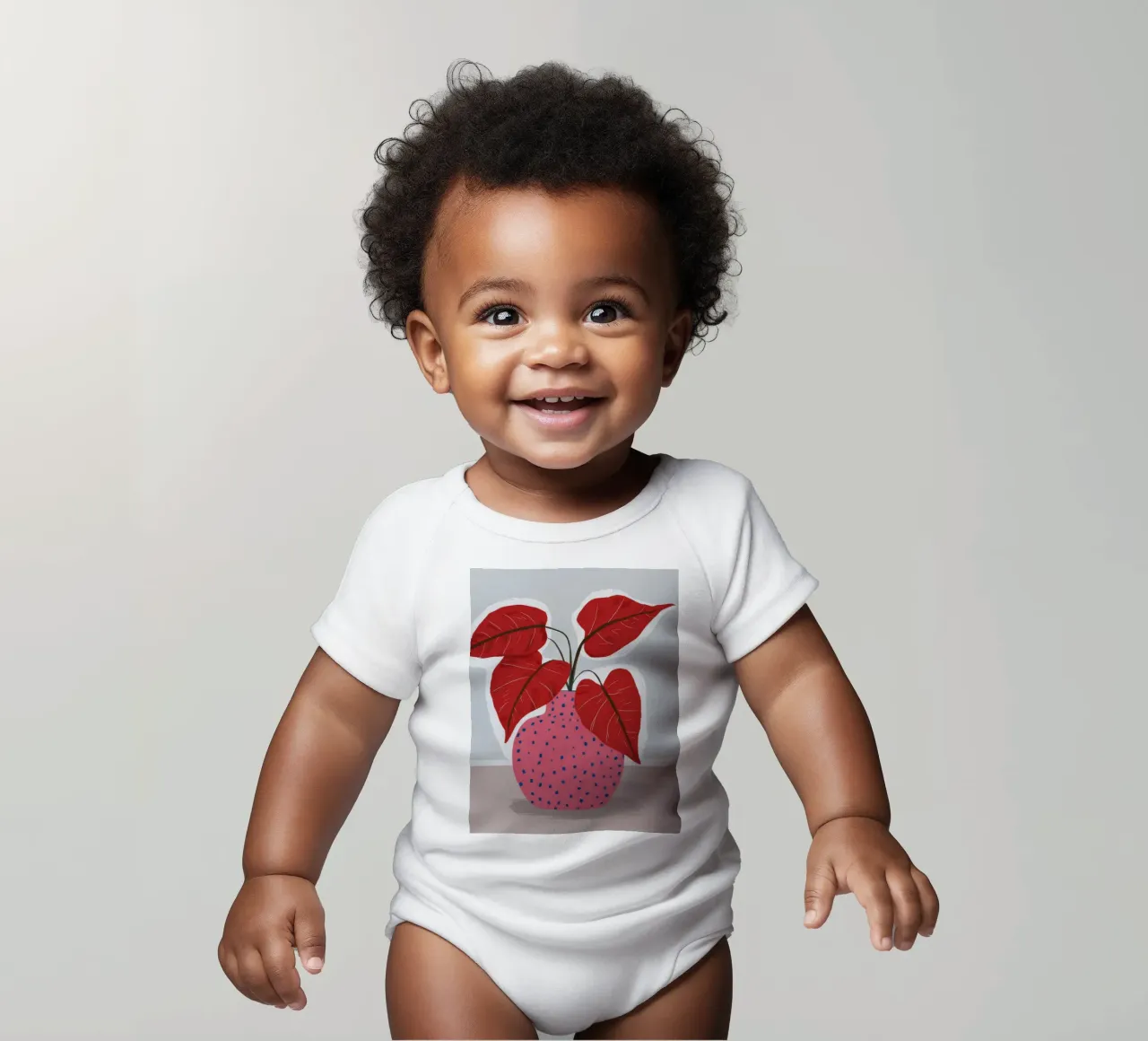 Red Leaf Polka Dot short-sleeve baby romper by Haven Fantasy