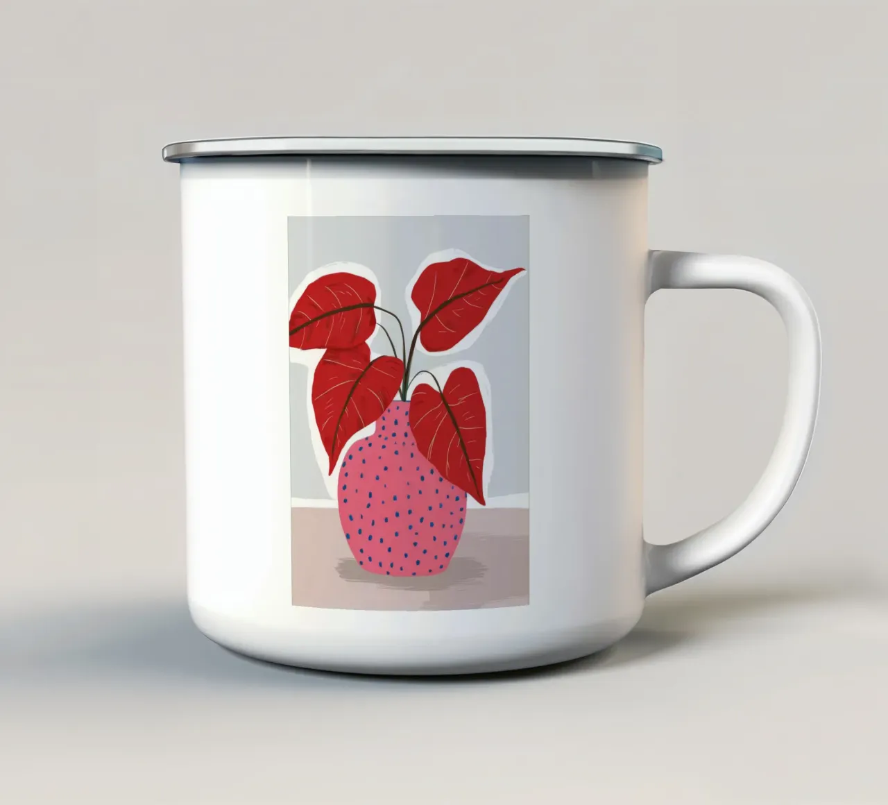 Foglia rossa a pois tazza in smalto da Haven Fantasy