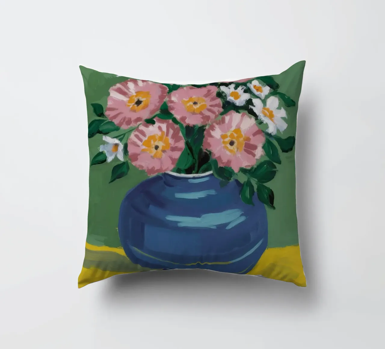 Vaso blu Peonie rosa cuscino da Pan Denim
