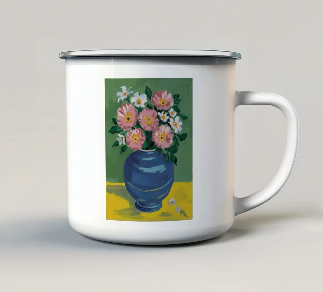 Vaso blu Peonie rosa tazza in smalto da Pan Denim