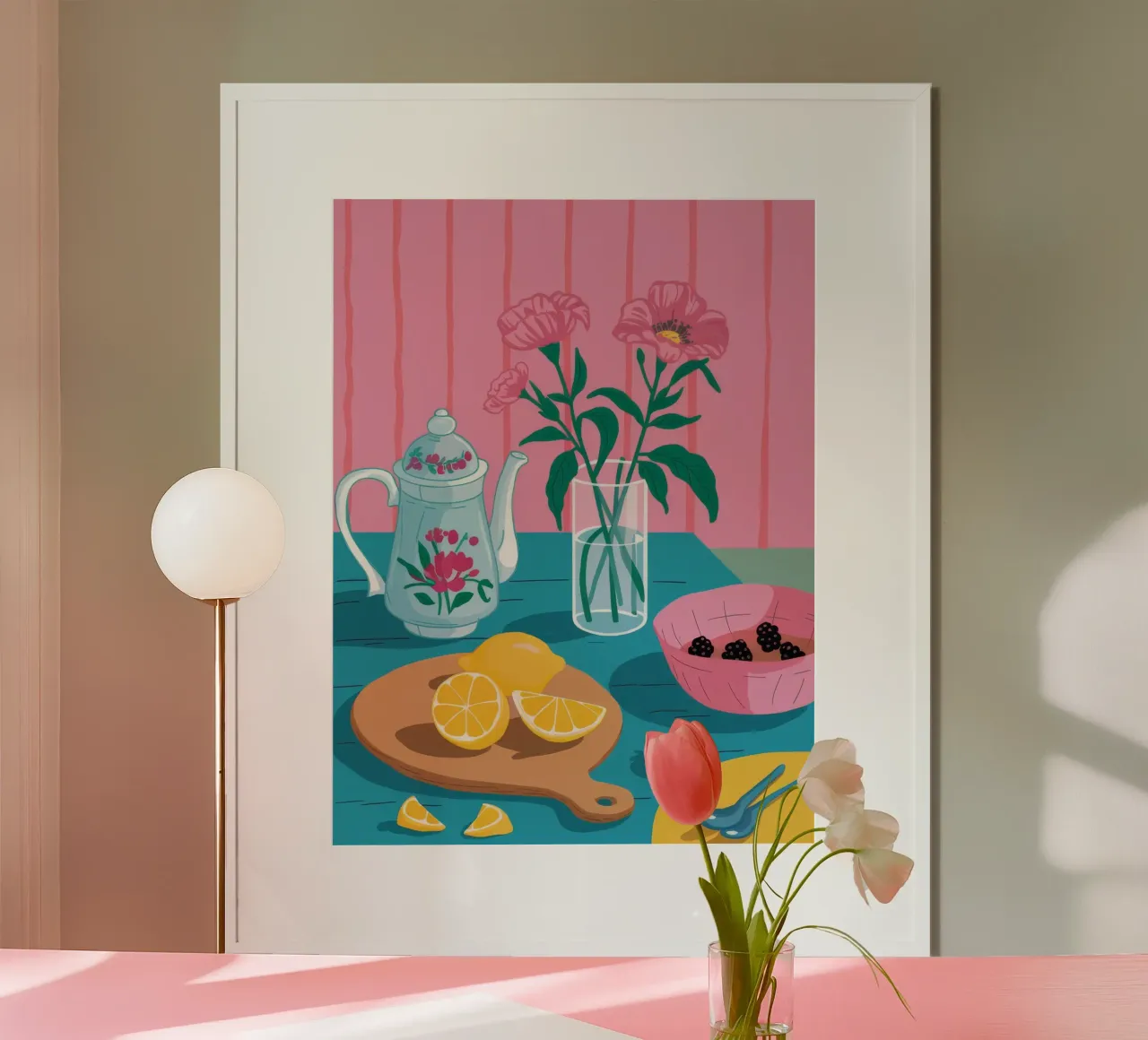 Medley al limone per l'ora del tè poster con telaio in legno da Haven Fantasy
