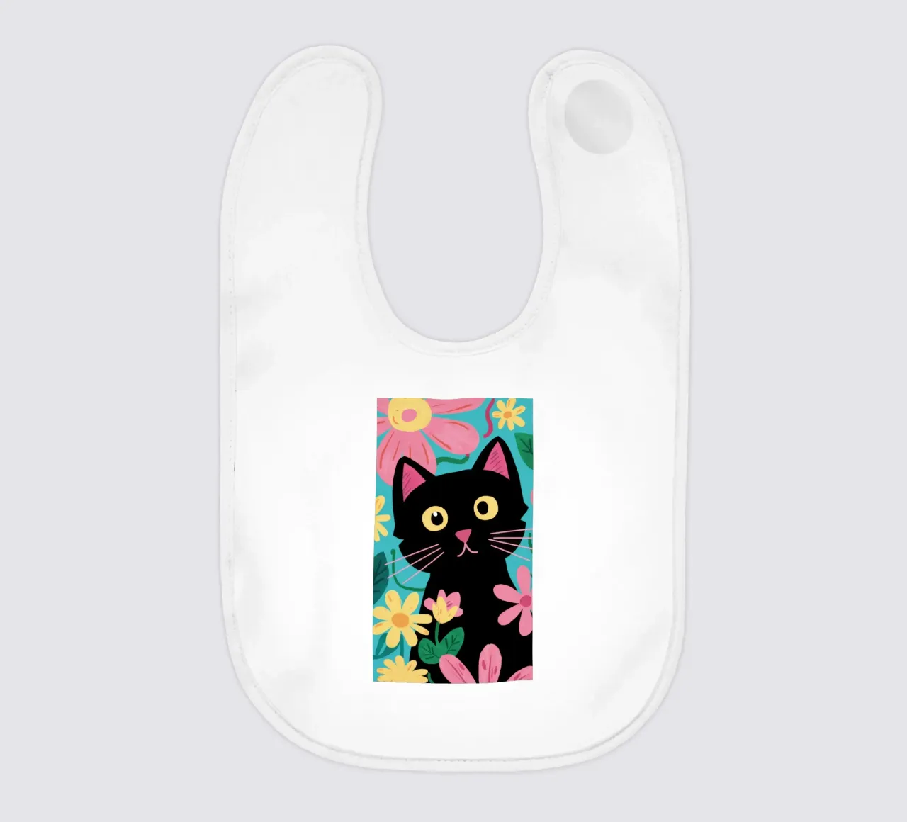 Floral Feline Pop baby bib by FadeAura