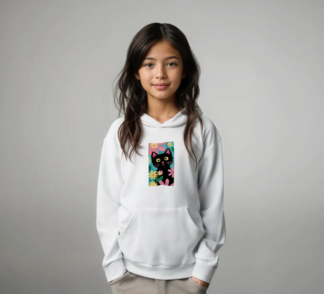 Floral Feline Pop kids hoodie by FadeAura