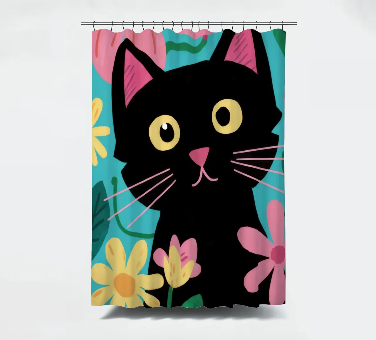 Floral Feline Pop shower curtain by FadeAura