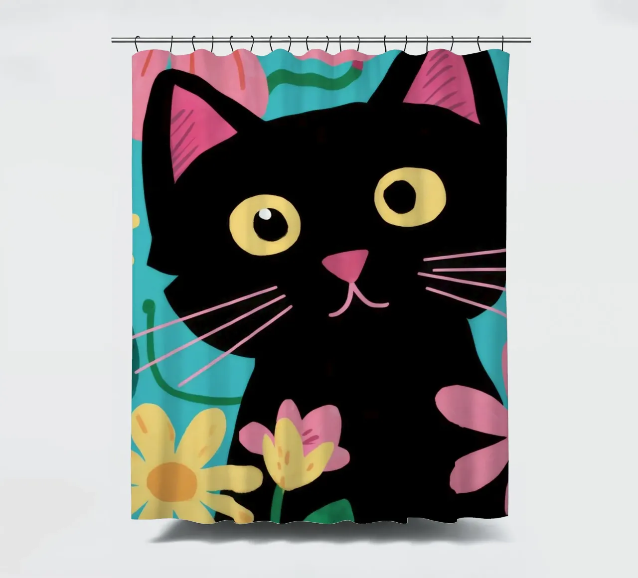 Floral Feline Pop shower curtain by FadeAura