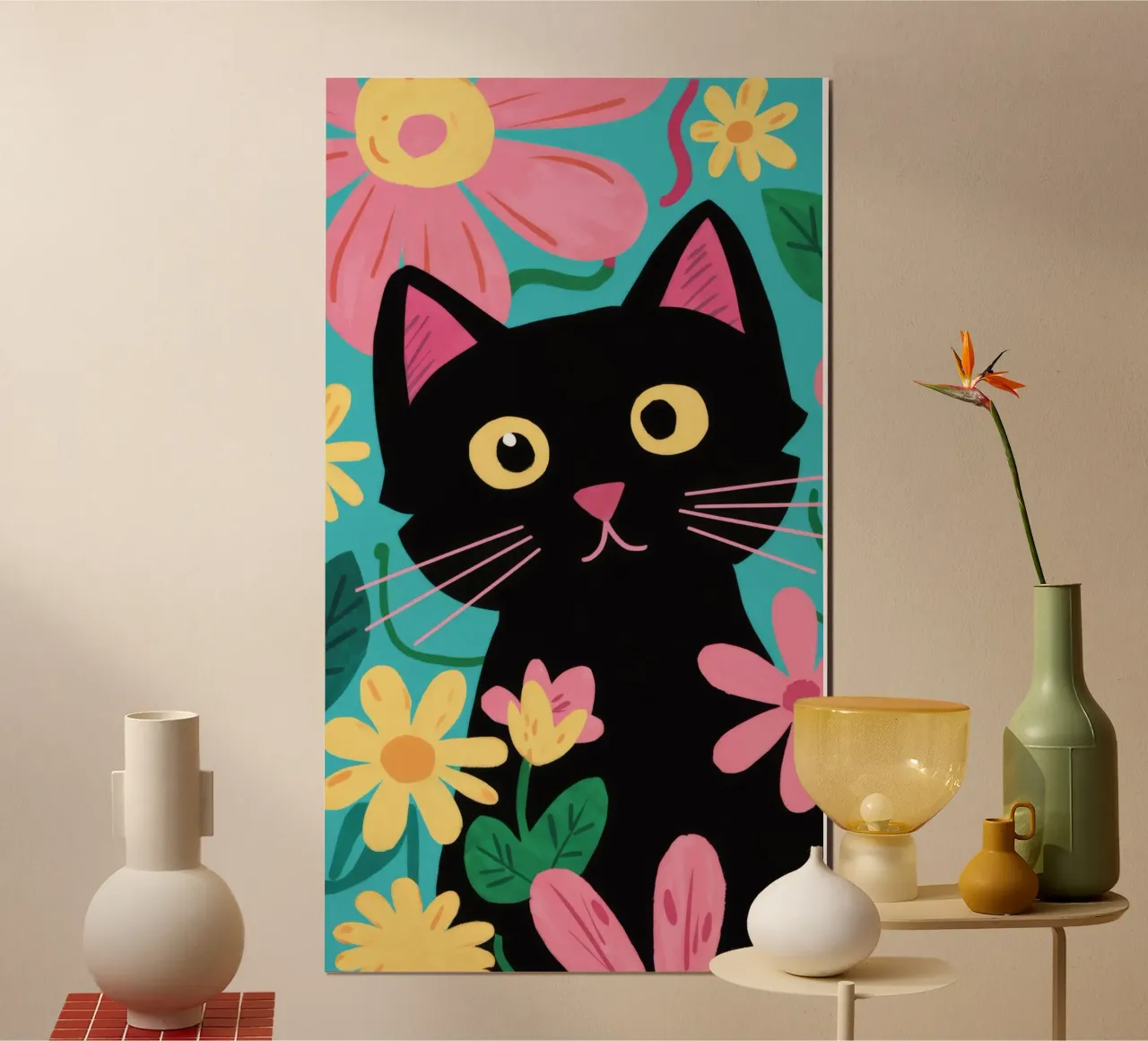 Pop floreale felino poster con telaio in alluminio da FadeAura