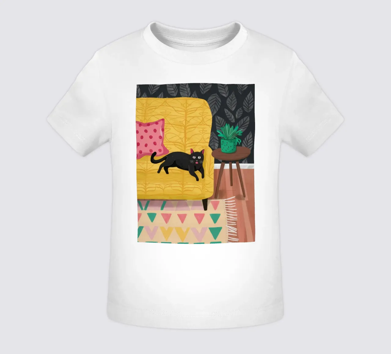 Yellow Sofa Black Cat baby t-shirt by Stone Decade
